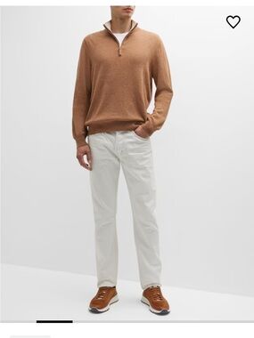 Neiman Marcus Cashmere Men's Zip Mock-Neck Sweater in Chestnut Brown